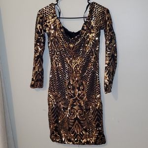 Gold sequined mini dress